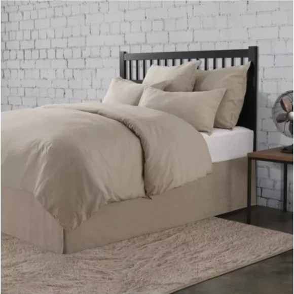Nestwell Linen Cotton Blend Bedskirt Twin Natural Tan 15" Drop Neutrals Tailored - Picture 4 of 16